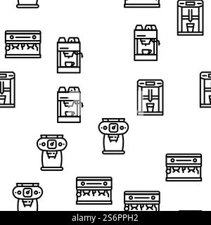 Coffee Machine Barista Equipment Vector Seamless Pattern Thin Line Illustration. Coffee Machine Barista Equipment Vector Seamless Pattern Stock Vector