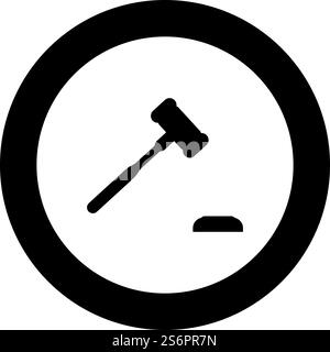 Gavel Hammer judge and anvil auctioneer concept icon in circle round black color vector illustration image solid outline style simple. Gavel Hammer judge and anvil auctioneer concept icon in circle round black color vector illustration image solid outline style Stock Vector