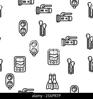 Diving Equipment And Accessories Vector Seamless Pattern Thin Line Illustration. Diving Equipment And Accessories Vector Seamless Pattern Stock Vector