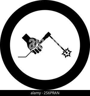 Welding machine in hand torch welder icon in circle round black color vector illustration image solid outline style simple. Welding machine in hand torch welder icon in circle round black color vector illustration image solid outline style Stock Vector
