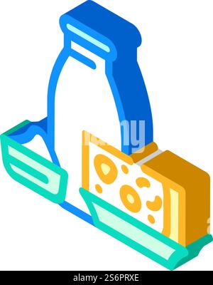 milk and cheese dairy product isometric icon vector. milk and cheese dairy product sign. isolated symbol illustration. milk and cheese dairy product isometric icon vector illustration Stock Vector