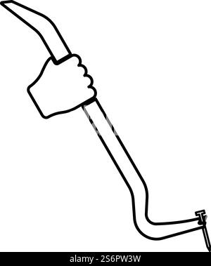 Crowbar tool in hand remove nail holder pulls contour outline icon black color vector illustration flat style simple image. Crowbar tool in hand remove nail holder pulls contour outline icon black color vector illustration flat style image Stock Vector