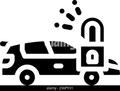 unlocking car glyph icon vector. unlocking car sign. isolated contour symbol black illustration. unlocking car glyph icon vector illustration Stock Vector