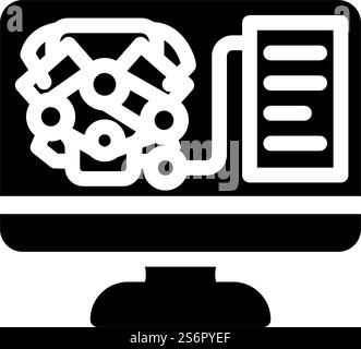 engine digital analysis and check glyph icon vector. engine digital analysis and check sign. isolated contour symbol black illustration. engine digital analysis and check glyph icon vector illustration Stock Vector