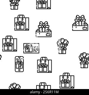 Gift Package Surprise On Holiday Vector Seamless Pattern Thin Line Illustration. Gift Package Surprise On Holiday Vector Seamless Pattern Stock Vector