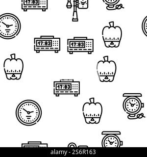 Clock And Watch Time Equipment Vector Seamless Pattern Thin Line Illustration. Clock And Watch Time Equipment Vector Seamless Pattern Stock Vector