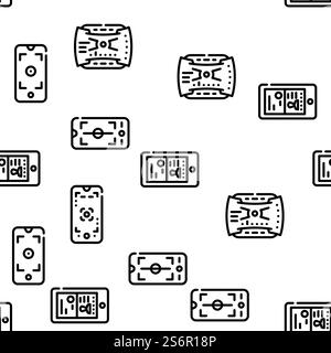 Viewfinder Smartphone Function Vector Seamless Pattern Thin Line Illustration. Viewfinder Smartphone Function Vector Seamless Pattern Stock Vector