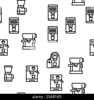 Coffee Machine Barista Equipment Vector Seamless Pattern Thin Line Illustration. Coffee Machine Barista Equipment Vector Seamless Pattern Stock Vector