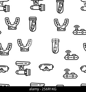 Diving Equipment And Accessories Vector Seamless Pattern Thin Line Illustration. Diving Equipment And Accessories Vector Seamless Pattern Stock Vector