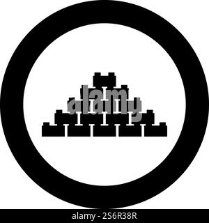 Pyramid of bricks icon in circle round black color vector illustration image solid outline style simple. Pyramid of bricks icon in circle round black color vector illustration image solid outline style Stock Vector