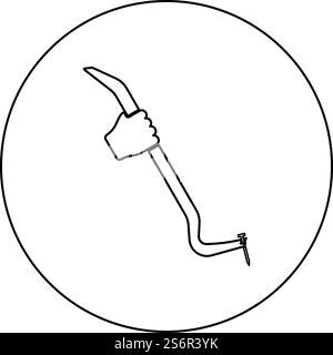 Crowbar tool in hand remove nail holder pulls icon in circle round black color vector illustration image outline contour line thin style simple. Crowbar tool in hand remove nail holder pulls icon in circle round black color vector illustration image outline contour line thin style Stock Vector