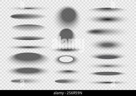 Oval round shadows. Circular realistic transparent gradient shapes decent vector templates collection. Illustration shadow transparent realistic, surface shade. Oval round shadows. Circular realistic transparent gradient shapes decent vector templates collection Stock Vector