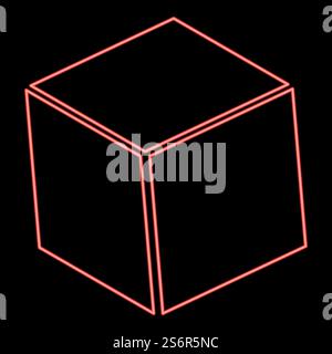 Neon cube red color vector illustration image flat style light. Neon cube red color vector illustration image flat style Stock Vector