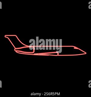 Neon private airplane red color vector illustration image flat style light. Neon private airplane red color vector illustration image flat style Stock Vector