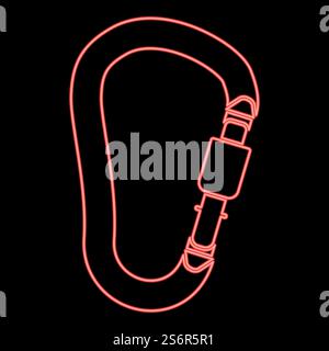 Neon safety hook or carabiner hook red color vector illustration image flat style light. Neon safety hook or carabiner hook red color vector illustration image flat style Stock Vector