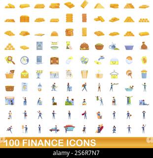 100 finance icons set. Cartoon illustration of 100 finance icons vector set isolated on white background. 100 finance icons set, cartoon style Stock Vector