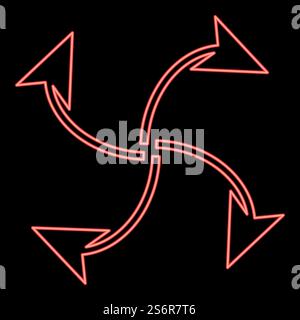 Neon four arrows loop from center red color vector illustration image flat style light. Neon four arrows loop from center red color vector illustration image flat style Stock Vector
