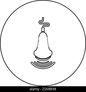 Ultrasound tool with wave medical diagnostic device equipment echograpy icon in circle round black color vector illustration image outline contour line thin style simple. Ultrasound tool with wave medical diagnostic device equipment echograpy icon in circle round black color vector illustration image outline contour line thin style Stock Vector