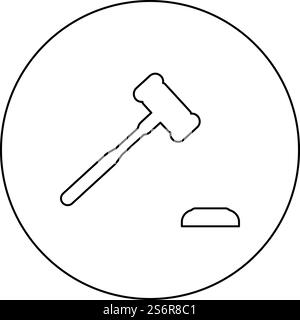 Gavel Hammer judge and anvil auctioneer concept icon in circle round black color vector illustration image outline contour line thin style simple. Gavel Hammer judge and anvil auctioneer concept icon in circle round black color vector illustration image outline contour line thin style Stock Vector