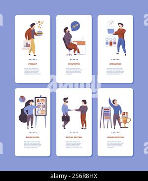 Onboard business banners. Corporate managers conversation talking phone dialogue startup meeting garish vector web templates. Startup and development, financial interface application. Onboard business banners. Corporate managers conversation talking phone dialogue startup meeting garish vector web templates Stock Vector