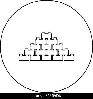 Pyramid of bricks icon in circle round black color vector illustration image outline contour line thin style simple. Pyramid of bricks icon in circle round black color vector illustration image outline contour line thin style Stock Vector