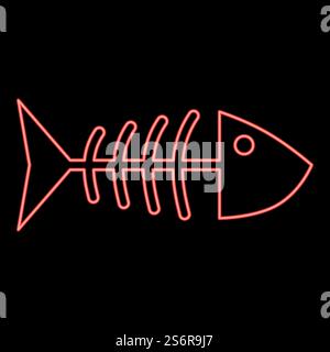 Neon fish sceleton red color vector illustration image flat style light. Neon fish sceleton red color vector illustration image flat style Stock Vector