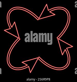 Neon four arrows loop and from center red color vector illustration image flat style light. Neon four arrows loop and from center red color vector illustration image flat style Stock Vector