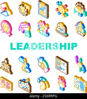 Leadership Leader Business Skill Icons Set Vector. Motivation Employee And Manager Career, Network Communication And Planning Strategy, Businessman Leadership Isometric Sign Color Illustrations. Leadership Leader Business Skill Icons Set Vector Stock Vector
