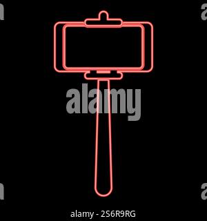 Neon stick holder for selfie red color vector illustration image flat style light. Neon stick holder for selfie red color vector illustration image flat style Stock Vector