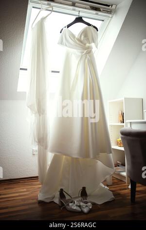 Wedding dress and shoes Stock Photo