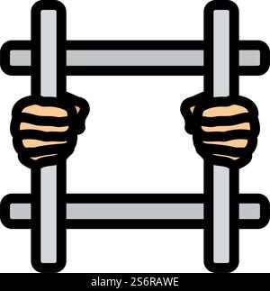 Hands Holding Prison Bars Icon. Editable Bold Outline With Color Fill Design. Vector Illustration. Stock Vector