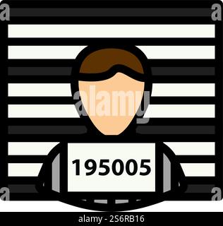 Prisoner In Front Of Wall With Scale Icon. Editable Bold Outline With Color Fill Design. Vector Illustration. Stock Vector