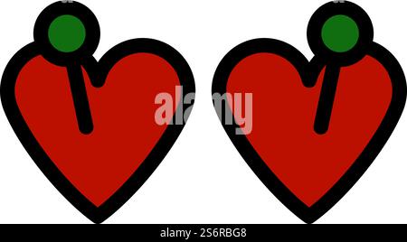 Two Valentines Heart With Pin Icon. Editable Bold Outline With Color Fill Design. Vector Illustration. Stock Vector