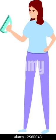 Woman ironing icon cartoon vector. Mom housework. Busy household. Woman ironing icon cartoon vector. Mom housework Stock Vector