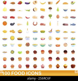 100 tasty food icons set, cartoon style Stock Vector Image & Art - Alamy