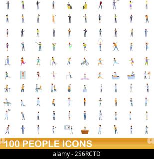 100 people icons set. Cartoon illustration of 100 people icons vector set isolated on white background. 100 people icons set, cartoon style Stock Vector