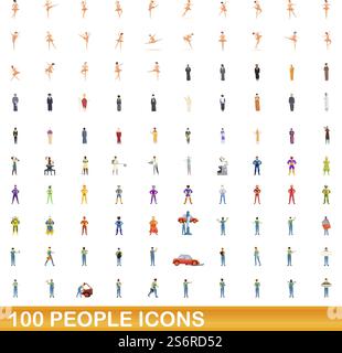 100 people icons set. Cartoon illustration of 100 people icons vector set isolated on white background. 100 people icons set, cartoon style Stock Vector