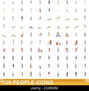 100 people icons set. Cartoon illustration of 100 people icons vector set isolated on white background. 100 people icons set, cartoon style Stock Vector