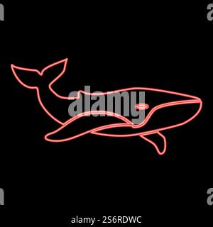 Neon whale red color vector illustration image flat style light. Neon whale red color vector illustration image flat style Stock Vector