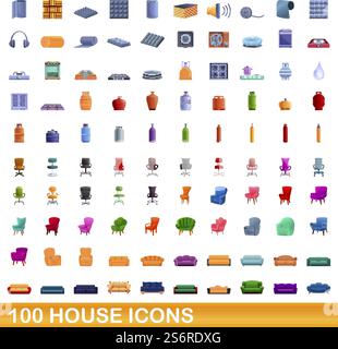 100 house icons set. Cartoon illustration of 100 house icons vector set isolated on white background. 100 house icons set, cartoon style Stock Vector