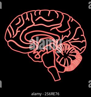Neon brain red color vector illustration image flat style light. Neon brain red color vector illustration image flat style Stock Vector