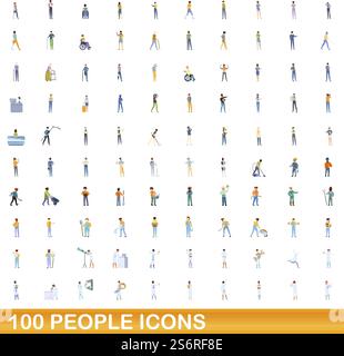 100 people icons set. Cartoon illustration of 100 people icons vector set isolated on white background. 100 people icons set, cartoon style Stock Vector
