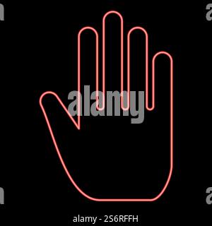 Neon open human hand red color vector illustration image flat style light. Neon open human hand red color vector illustration image flat style Stock Vector