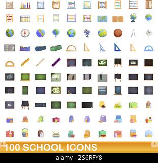 100 school icons set. Cartoon illustration of 100 school icons vector set isolated on white background. 100 school icons set, cartoon style Stock Vector
