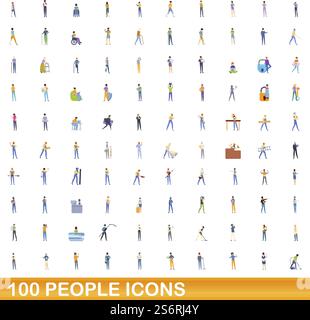 100 people icons set. Cartoon illustration of 100 people icons vector set isolated on white background. 100 people icons set, cartoon style Stock Vector