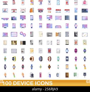 100 device icons set. Cartoon illustration of 100 device icons vector set isolated on white background. 100 device icons set, cartoon style Stock Vector