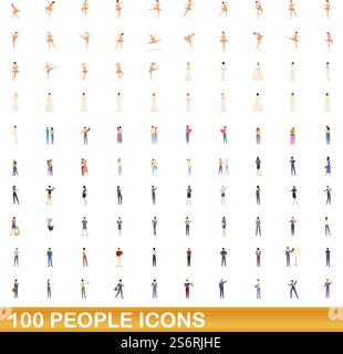 100 people icons set. Cartoon illustration of 100 people icons vector set isolated on white background. 100 people icons set, cartoon style Stock Vector