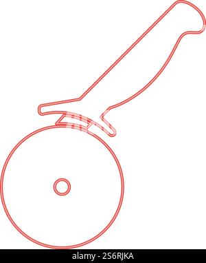 Neon pizza cutter ot pizza knife red color vector illustration image flat style light. Neon pizza cutter ot pizza knife red color vector illustration image flat style Stock Vector