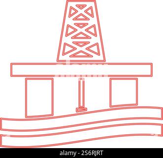 Neon petroleum platform red color vector illustration image flat style light. Neon petroleum platform red color vector illustration image flat style Stock Vector