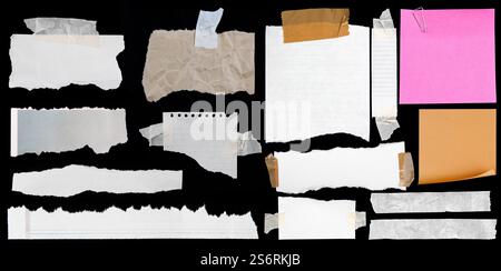 Pieces of torn paper on black background Stock Photo